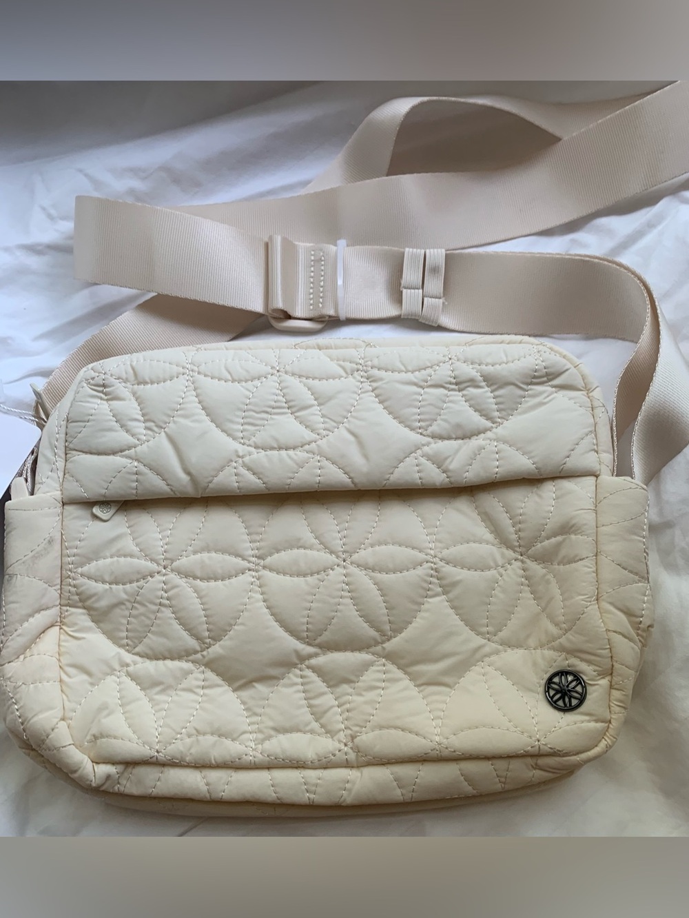 Gaiam Quilted Crossbody Bag Cream Yoga Boho Festival Lightweight